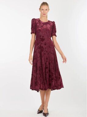 NWT SUPER NATURAL BY SECRET MISSION Fran Dress Velvet in Garnet Floral Size XS